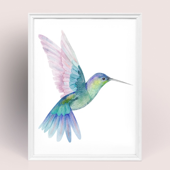Watercolor Hummingbird Wall Art Illustration Print Poster Unframed - Picture 9 of 17